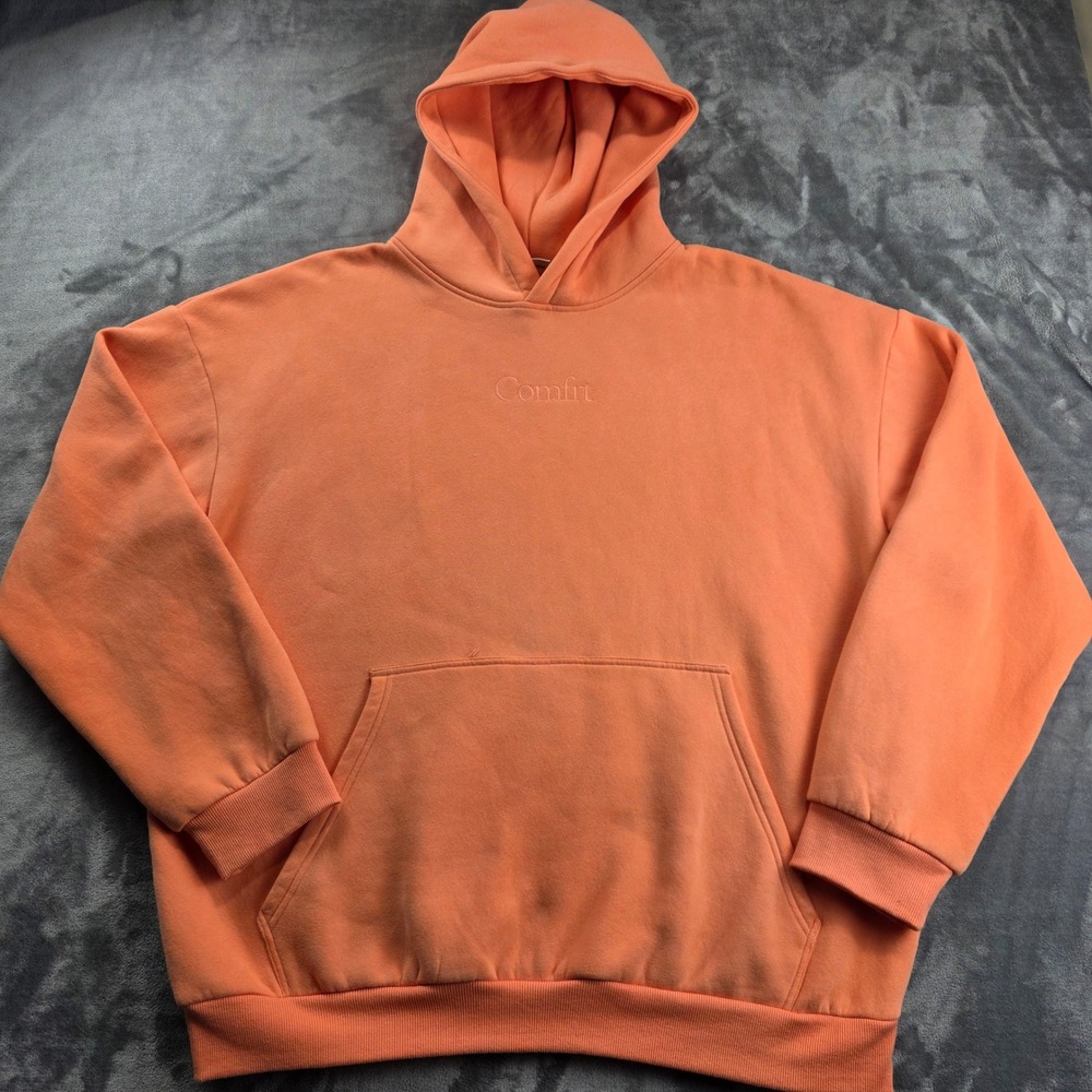 Comfrt Hoodie Mens 2XL Orange Oversized Fleece Pullover Sweatshirt